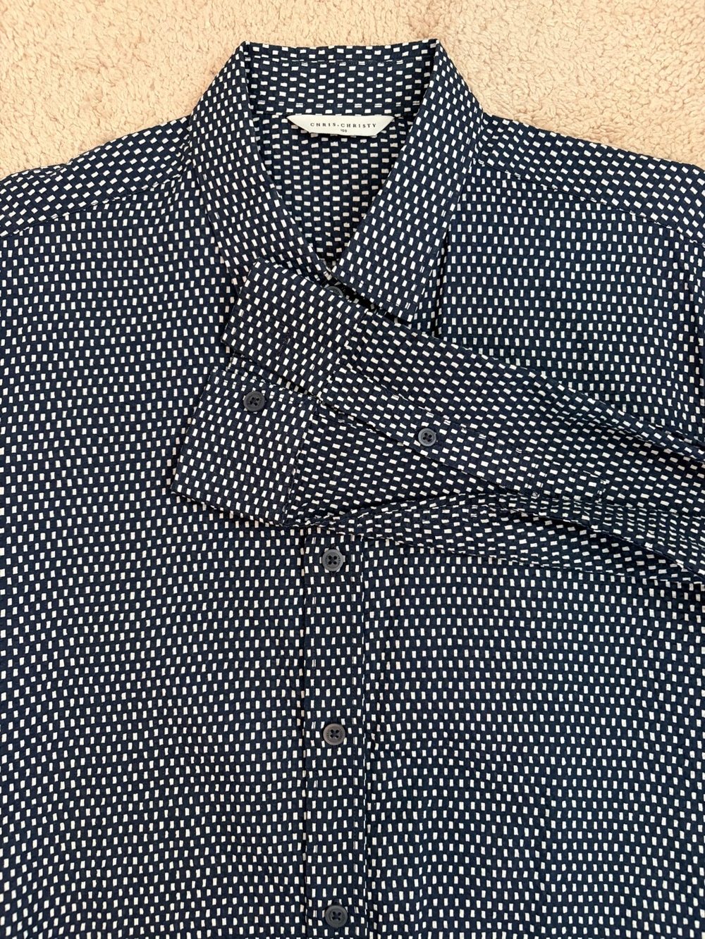 Chris Christy Men's Long Sleeve Button Down Collared Shirt Size Large (100) Blue - Picture 1 of 9